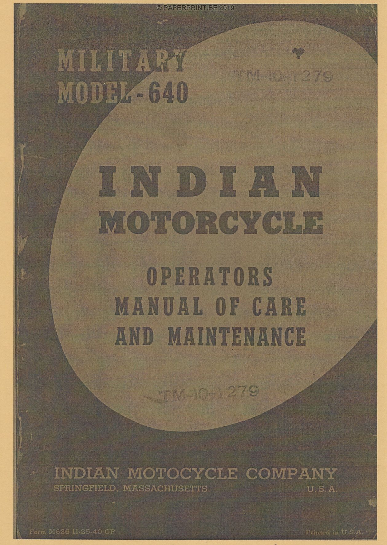TM 10-1279 US INDIAN MODEL 640 OPERATORS MANUAL OF CARE AND MAINTENANCE